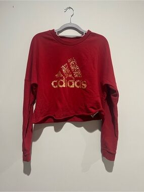 adidas Red Cropped Crewneck with Gold Logo